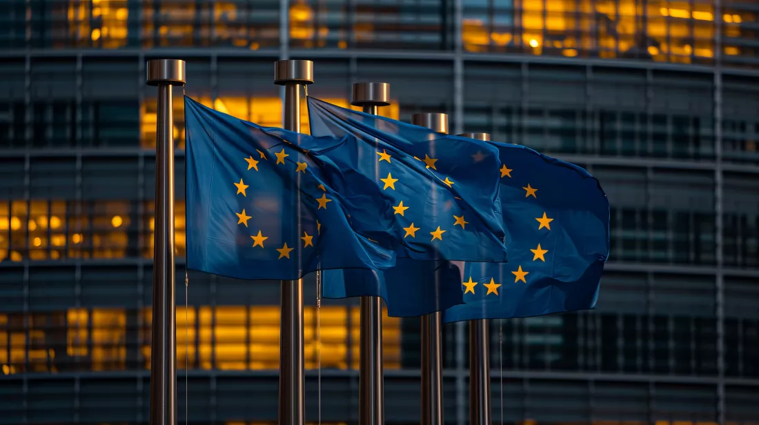 european-union-flags-waving-front-european-parliament-building-sunny-day
